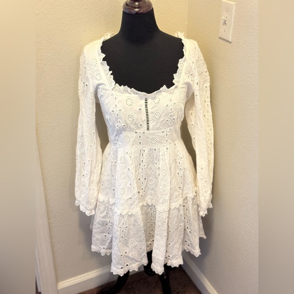 ASOS Dresses & Skirts - ASOS White Broderie Anglaise Dress Fit Flare Mini Square Neck Cotton 8 NEW